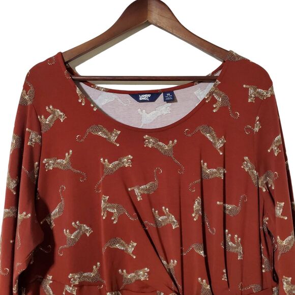 Lands End Stretchy Safari Dress Size 1X Plus Red Animal Print Cheetah Cat Womens - Picture 4 of 9